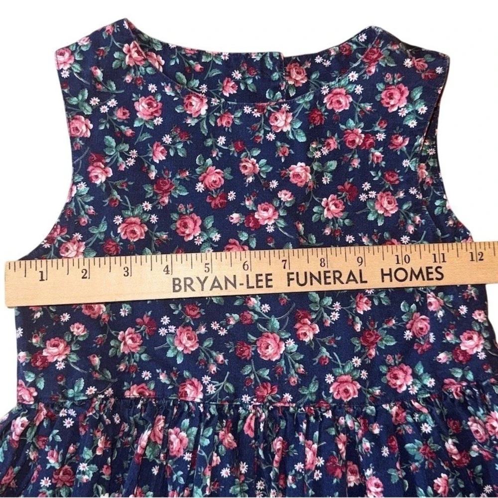 Handmade Girls Navy Pink Floral Cottagecore Sleeveless Dress Size 6
